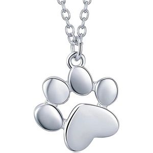 Sterling Silver Dog Paw Heart Necklace with Small Pendant